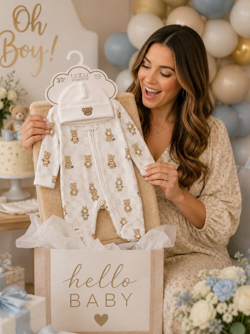 NWT Baby Essentials 3 Piece Baby Shower Gift Set Baby Boy Teddy Bear Blanket - Picture 2 of 3